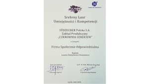 Cukrownia Cerekiew nagrodzona Srebrnym Laurem Umiejętności i Kompetencji